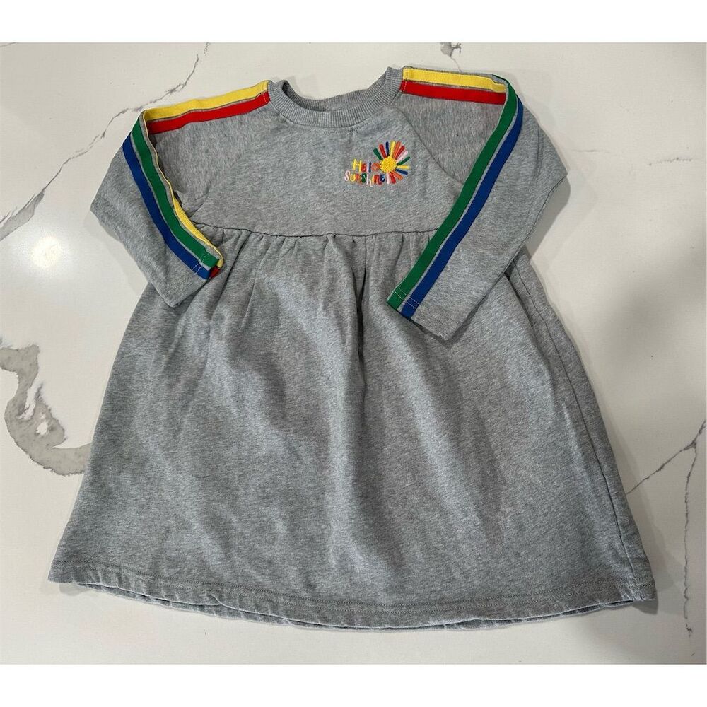 Hanna Andersson Girls' Gray Dress Size 5 Rainbow Stripes Long‎ Sleeve